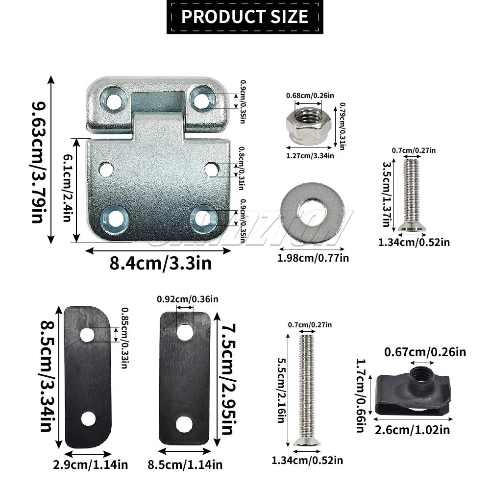 1 Satz neue, robuste Vordertürscharniere mit Edelstahl-Mutter- und Bolzen-Kit DA1070W LRC1072 für Land Rover Defender Autozubehör – Detail 2