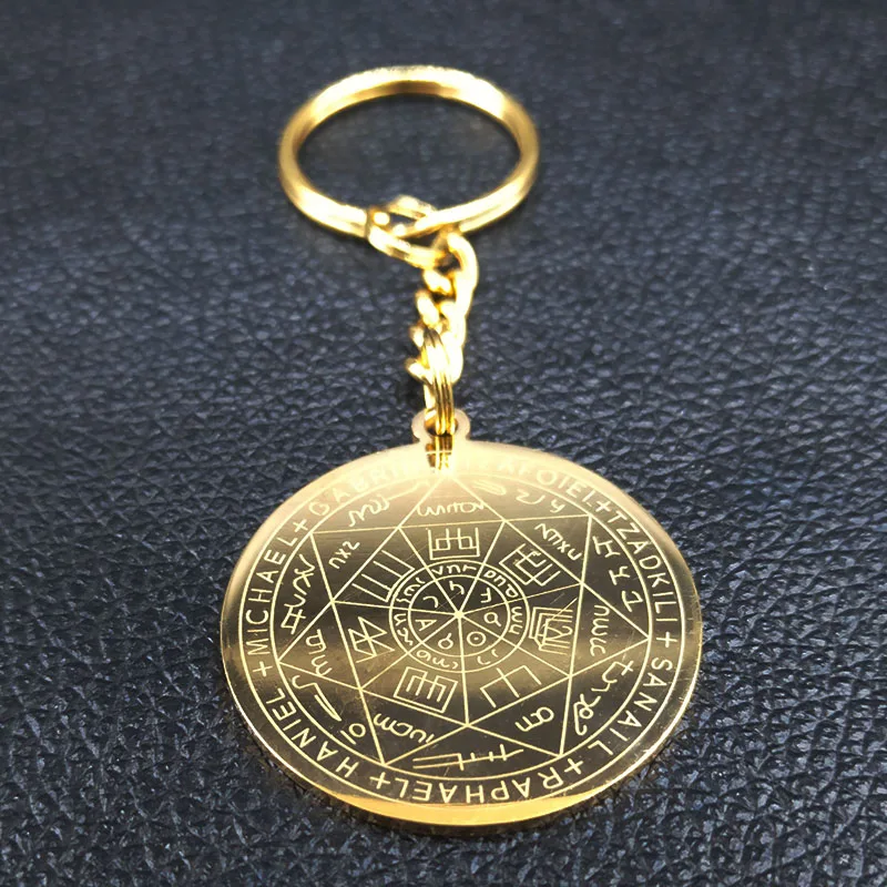 Witchcraft Pentagram Stainless Steel 7 Archangels Keychains for Women Amulet Key Chains Jewelry llaveros para mujer K1162S02