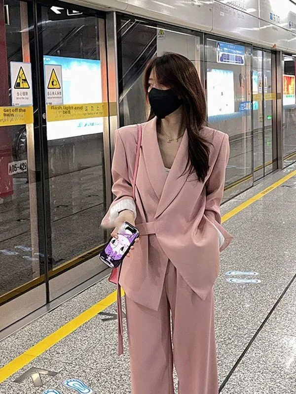 

Костюм-двойка из двух предметов: свободные брюки с широкими штанинами и топ, с фирменной биркой, для женщин больших размеров, весна-осень, новый стиль, для женщин старшего возраста