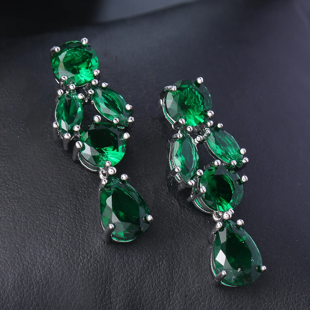 EMMAYA Gorgeous Green Cubic Zirconia Stud Earrings for Women Noble Wedding Party Earring Nice Birthday Gift Lady Fashion Jewelry