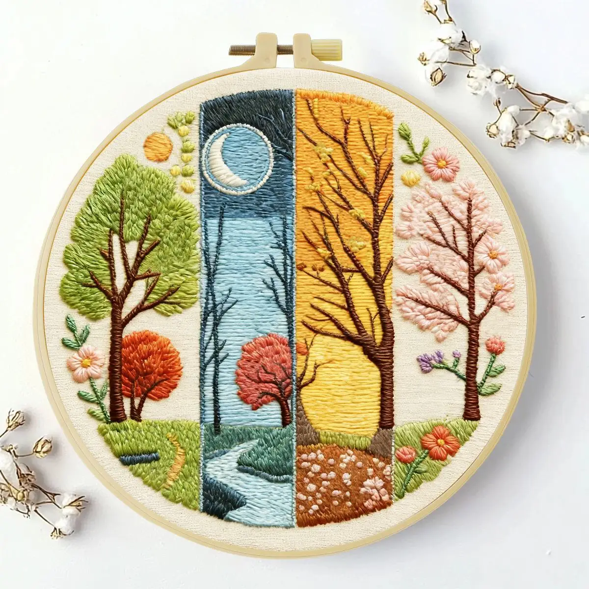1 Stück 20X20CM/15X15CM 7,87/6,3 Zoll Vier Jahreszeiten Stickerei Starter-Kit DIY-Kit Stickerei-Set für Anfänger – Detail 2