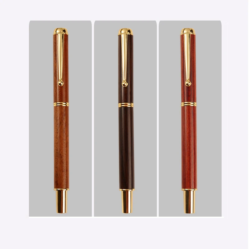 Retro Fashion Natural Sandalwood Wood Pen High End Business Office Signature Brass Wooden Solid Pen School Supplies Teacher Gift