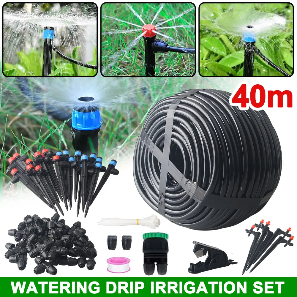 Irrigation hose 40 meters drip irrigation set springs ground plug sprinkler 360 degrees full circle scattering sprinkler waterin