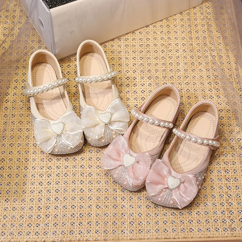 

2025 Summer New Girls Princess Shoes Crystal Leather Shoes for Kids Fashion Soft Sole Single Shoes for Spring and Autumn