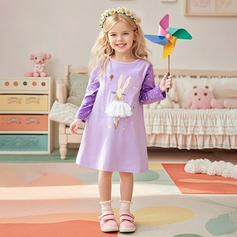 

Autumn Party Dresses Back To School Season Long Sleeved Cotton Toddler Girl Cute Dress M