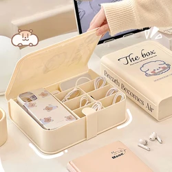 Kawaii Plastic Storage Box Organizer For Phone Case Charging Cable Cute Desk Organizers Portable Home Wire Organizer Container