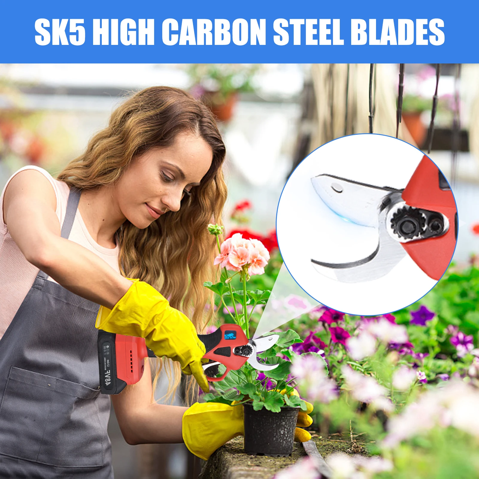 Cordless Portable Electric Pruner with Replacement Blade Set Pruning for Tree Branch  30mm/1.2 Inch Cutting Diameter 2 Pack 48V