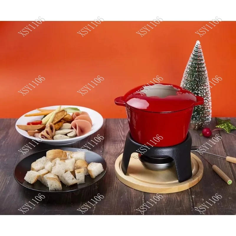 16cm Enamel Cast Iron Fondue Pot Single Person Cheese Chocolate Melting Cookware For Home Party Use