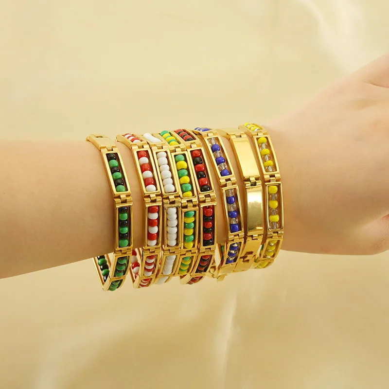 

10 Pieces Stainless Steel Beads Dopamine Color Fashion Bracelet Holiday Souvenir for Ladies