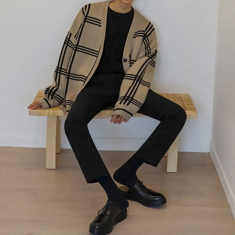 

Свободный мужской открытый кардиган, вязаный свитер, модный ленивый матури Sle, зимнее новое поступление, повседневный длинный свитер V-Ne