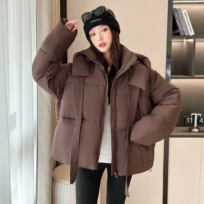 

2025 зимняя женская хлопковая куртка, свободное пальто, теплая верхняя одежда, модное толстое стеганое пальто
