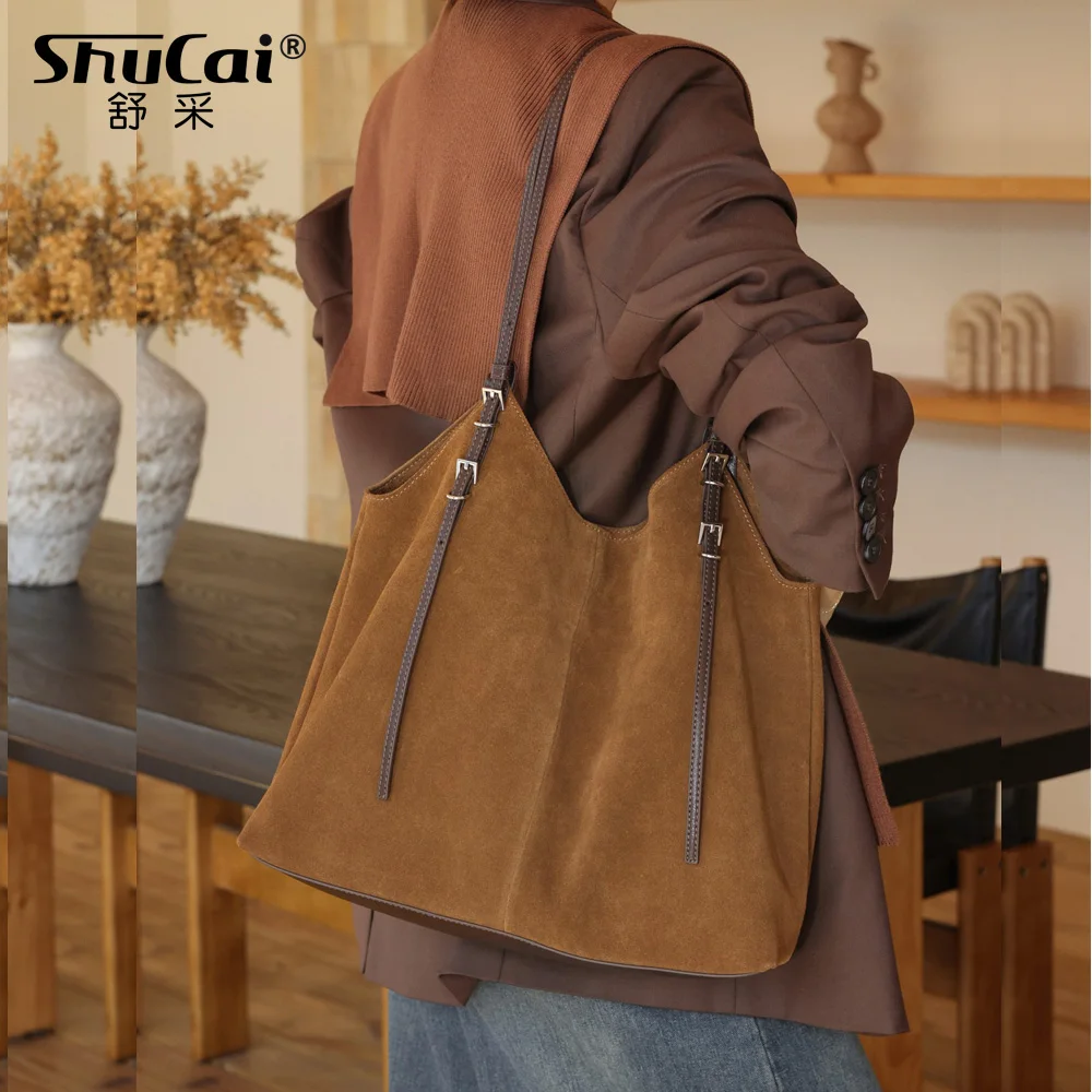 

Женская сумка на плечо из натуральной замши, роскошная дизайнерская брендовая женская большая сумка-тоут, высококачественная сумка для покупок, новинка