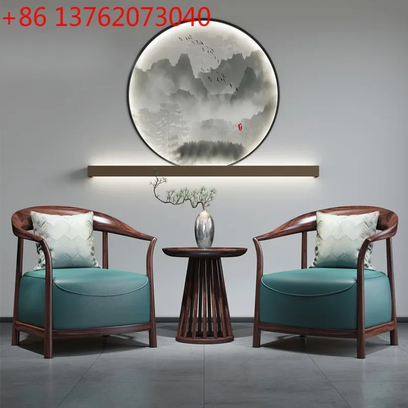 New Chinese single sofa chair ebony modern simple zen solid wood sofa three-piece set