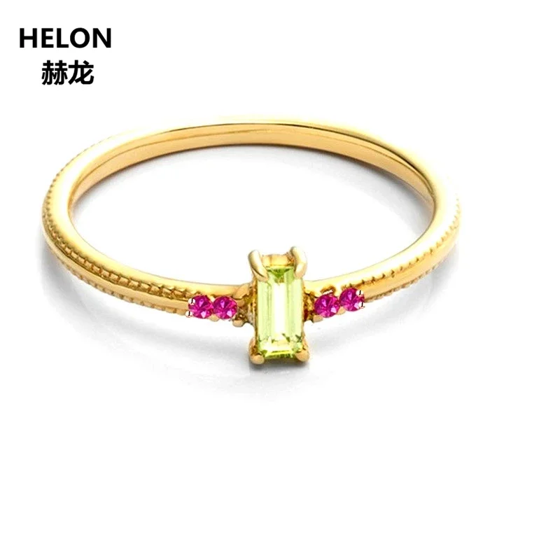 

Solid 14k Yellow Gold Women Ring Natural Ruby Peridot Engagement Wedding Anniversary Party Fine Jewelry Gift Trendy Millgrain