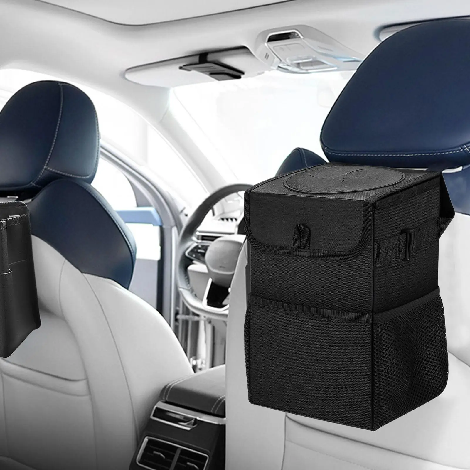 

Car Trash Bin Leakproof Car Trash Garbage Bag with Lid Foldable Adjustable Organizer Storage Bags Vehicle Accessories for Seat