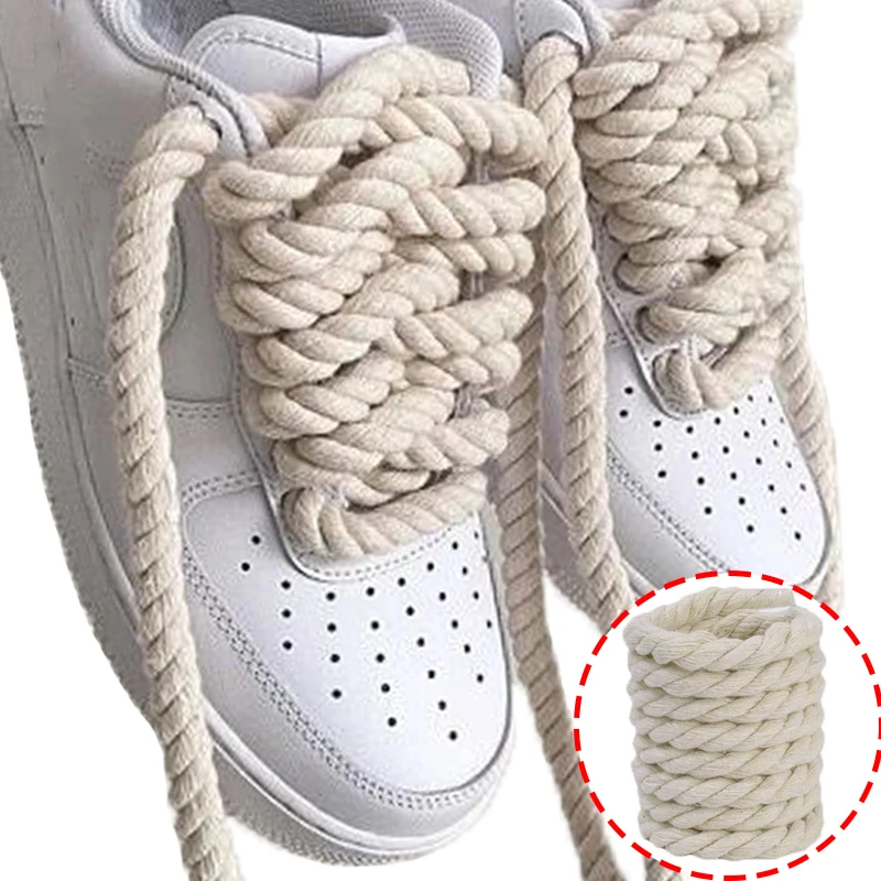 

2pcs=1pair Cotton Twist Weave Shoelaces Thicker Linen Rope String Cord Bold Round Sneakers Shoestrings Streetwear 120/140/160CM