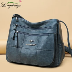 Many Pockets Shoulder Crossbody Bags For Women 2024 Brand Designr Soft Leather Handbags Leisure Style Ladies Messenger Bags