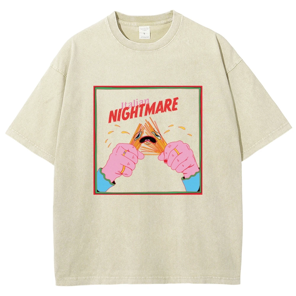 

Italian Nightmare Broken Pasta Washed T-Shirt Vintage y2k Unisex T-Shirt Women 90s Graphic Shirt Men's Streetwear T-Shirt