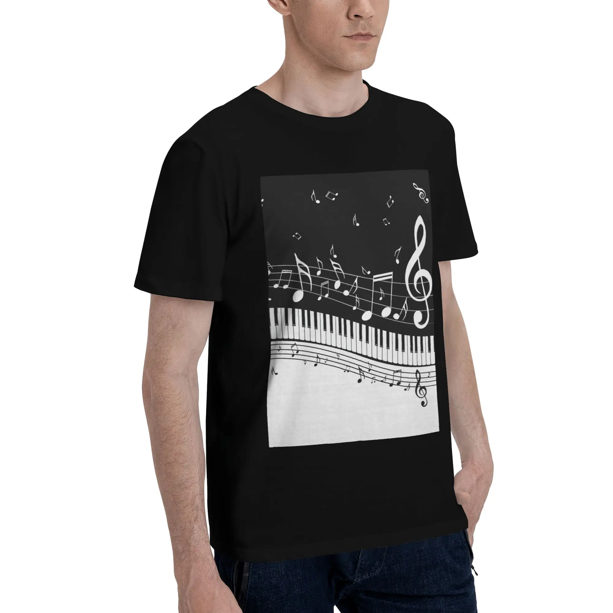 

Abstract Piano Keys With Musical Notes Men T-Shirt Oversized T Shirts Men's Crew Neck Cotton Tees Short Summer Male