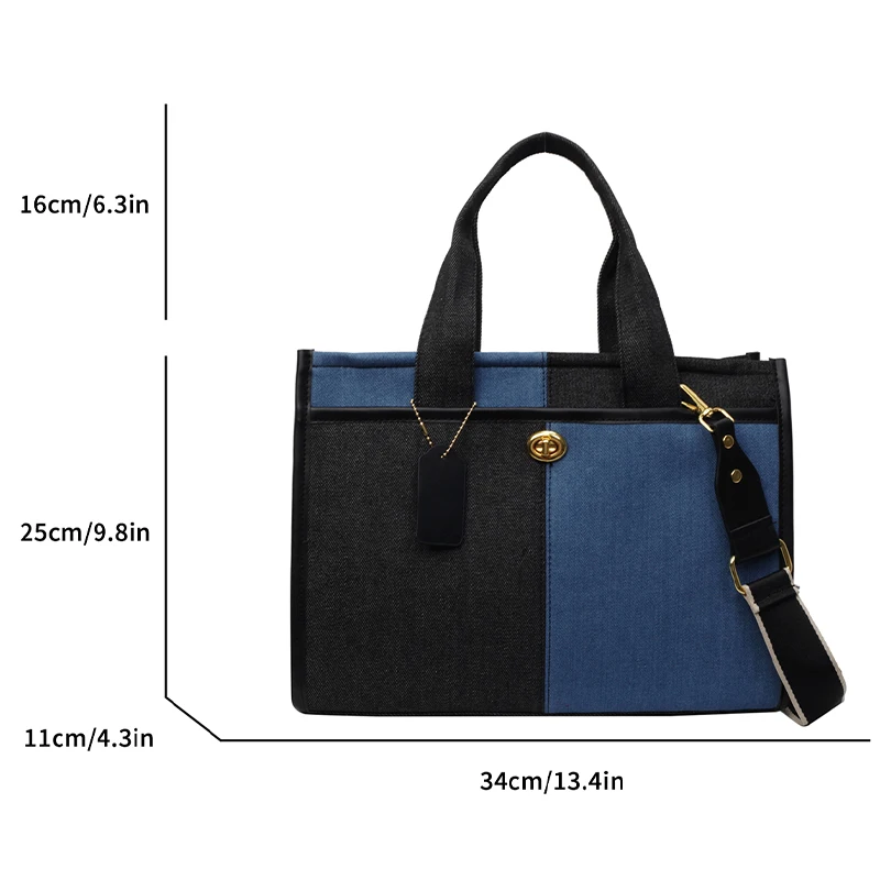 Large capacity handbag for women in 2024, new fashionable patchwork denim work and commuting bag, broadband crossbody tote bag