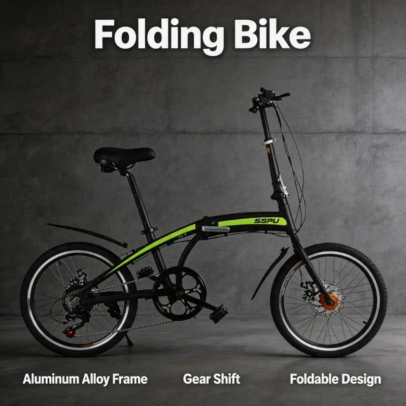 

20 Inch Folding Bike - Lightweight Aluminum Alloy Portable Commuter Bicycle - Ultralight 7 Speed City Travel Lightweight Bicycle