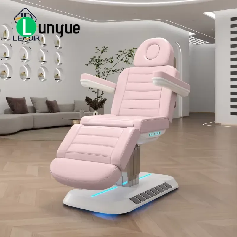 Electric Adjustable Facial Treatment Table Pink Spa Massage Bed with Lift Backrest for Beauty Professional Skincare