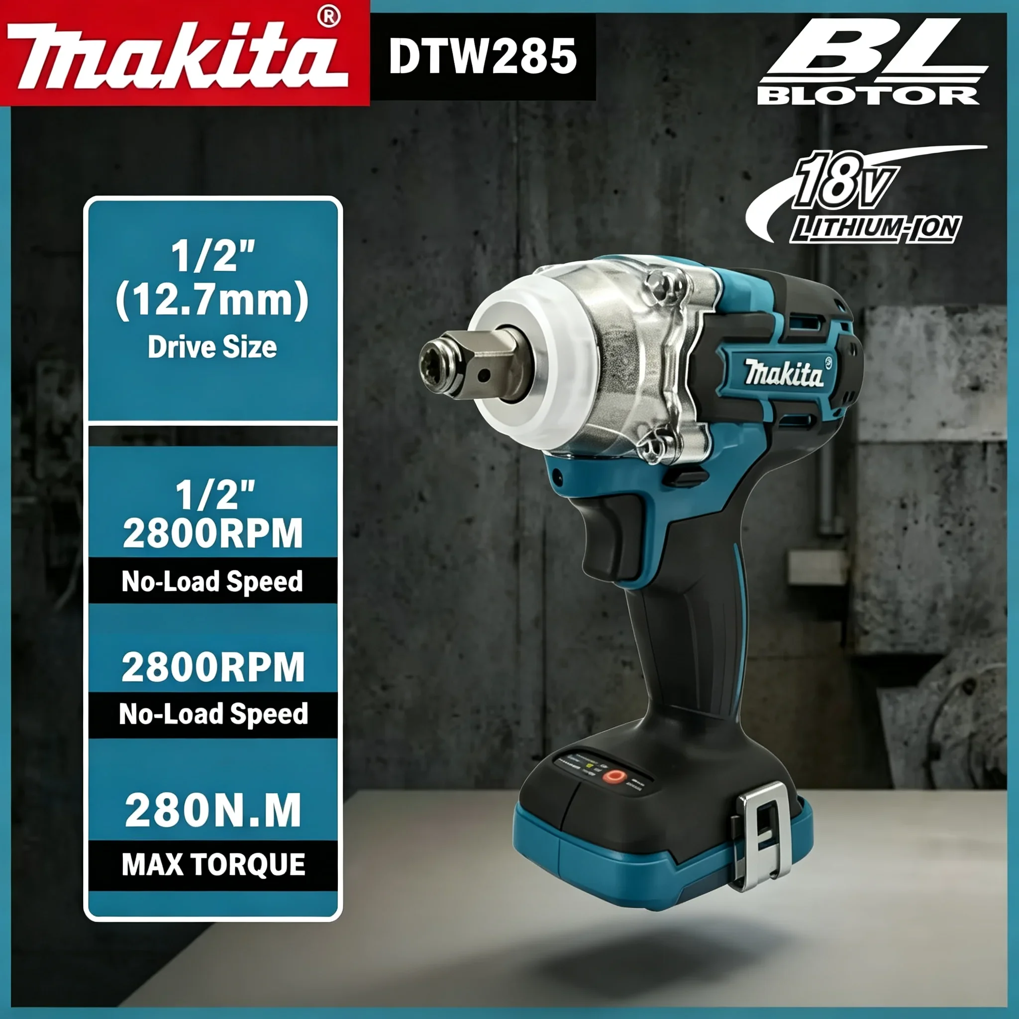 Makita DTW285 18V Brushless Impact Wrench, 1/2