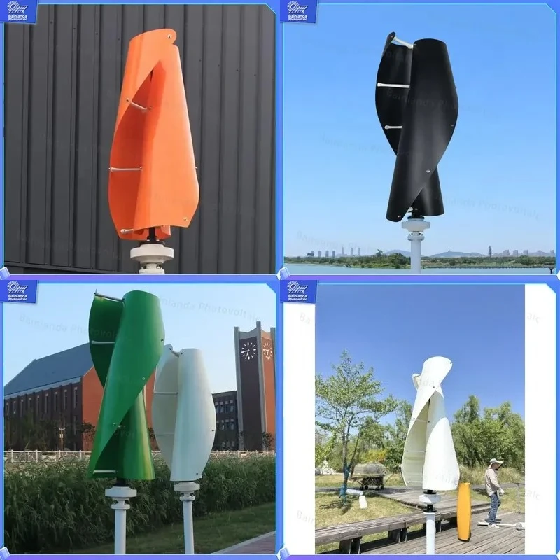 5-10KW Vertical Axis Spiral Wind Turbine Hybrid Solar Power System Kit 12V 24V 48V Rooftop Generator for Home Farm Off Grid