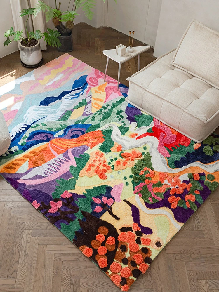 Colorful Living Room Carpet Thick Fluffy Child Room Carpet Decor No Glue Large Bedroom Rug Bedside Blanket Girl Cloakroom Mat