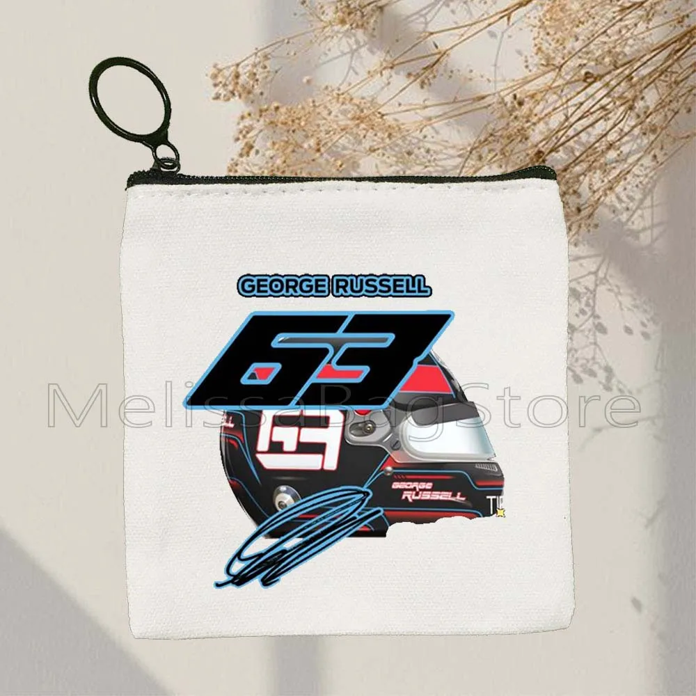 George Russell 63 F1 Helmet Sport Williams Racing Formula One Car Canvas Coin Purse Key Case Small Card Bag Wallet Zipper Pouch