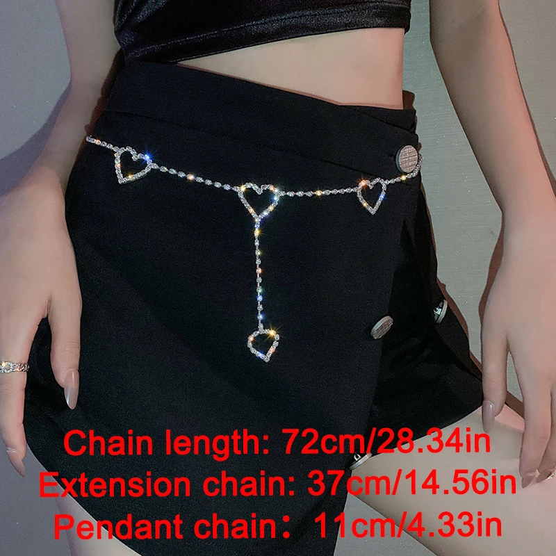 Metal Heart Chain Belts for Women Waistbands for Dress Waist Chain Belts Rhinestone Crystal Belly Chain