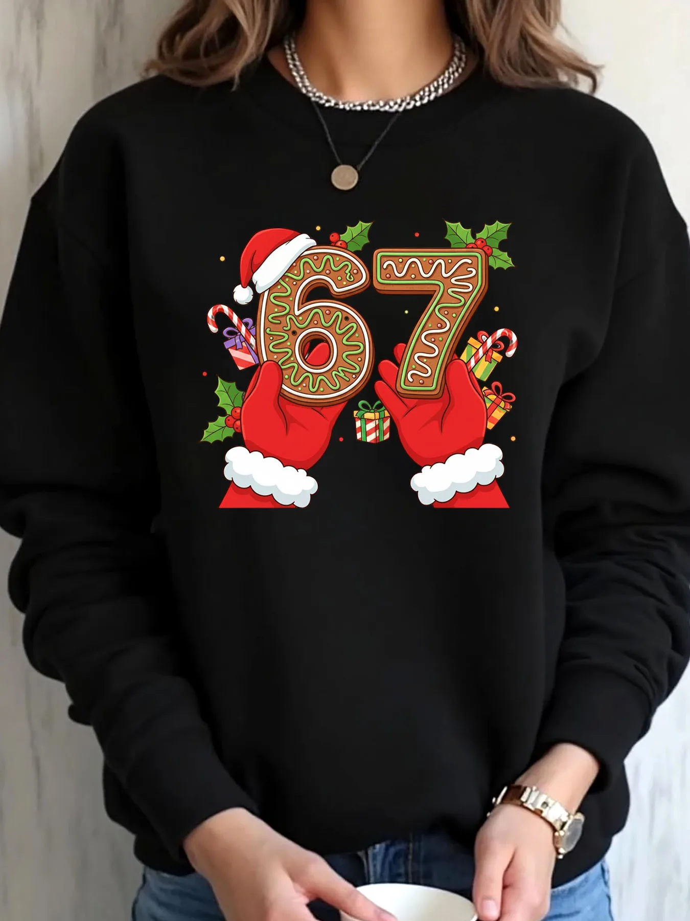 여성 플러스 사이즈 스웨트셔츠 크리스마스 진저브레드 67 프린트 아웃도어웨어