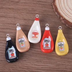 10pcs Lovely Ketchup Bottle Charms for Jewelry Making Findings Resin Tomato Paste Charm Pendants Flatback Keychain C778