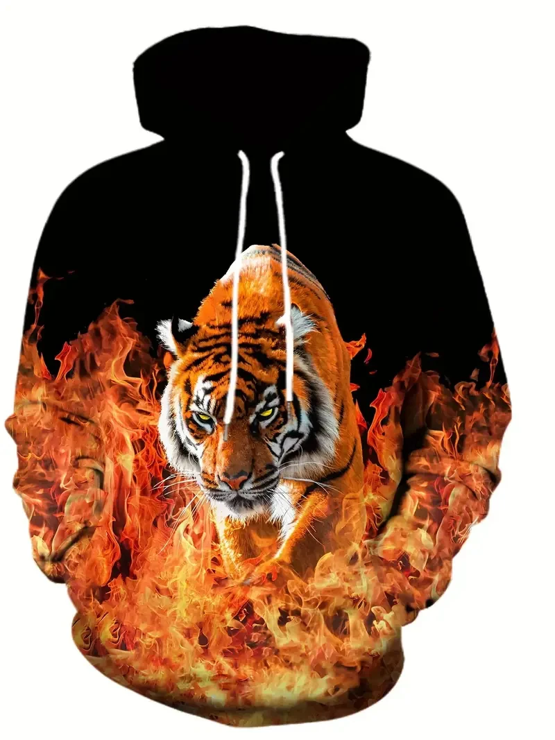 أزياء النمر الجرافيك الرجال الأزياء 3D طباعة هوديي الشارع الشهير هوديس طويلة الأكمام مقنعين الجيب الأمامي ربيع الخريف البلوز