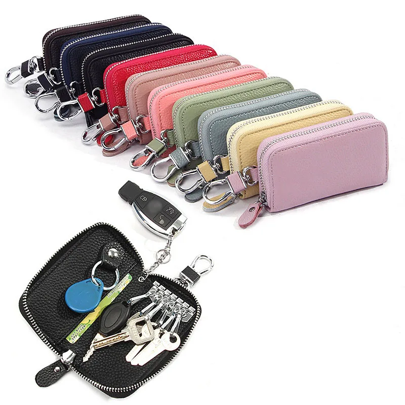 

ZK30 Key Case Multifunctional Zipper Men's Household Key Case Universal Car Keybag Women Leather Organizer Keychain Wallet