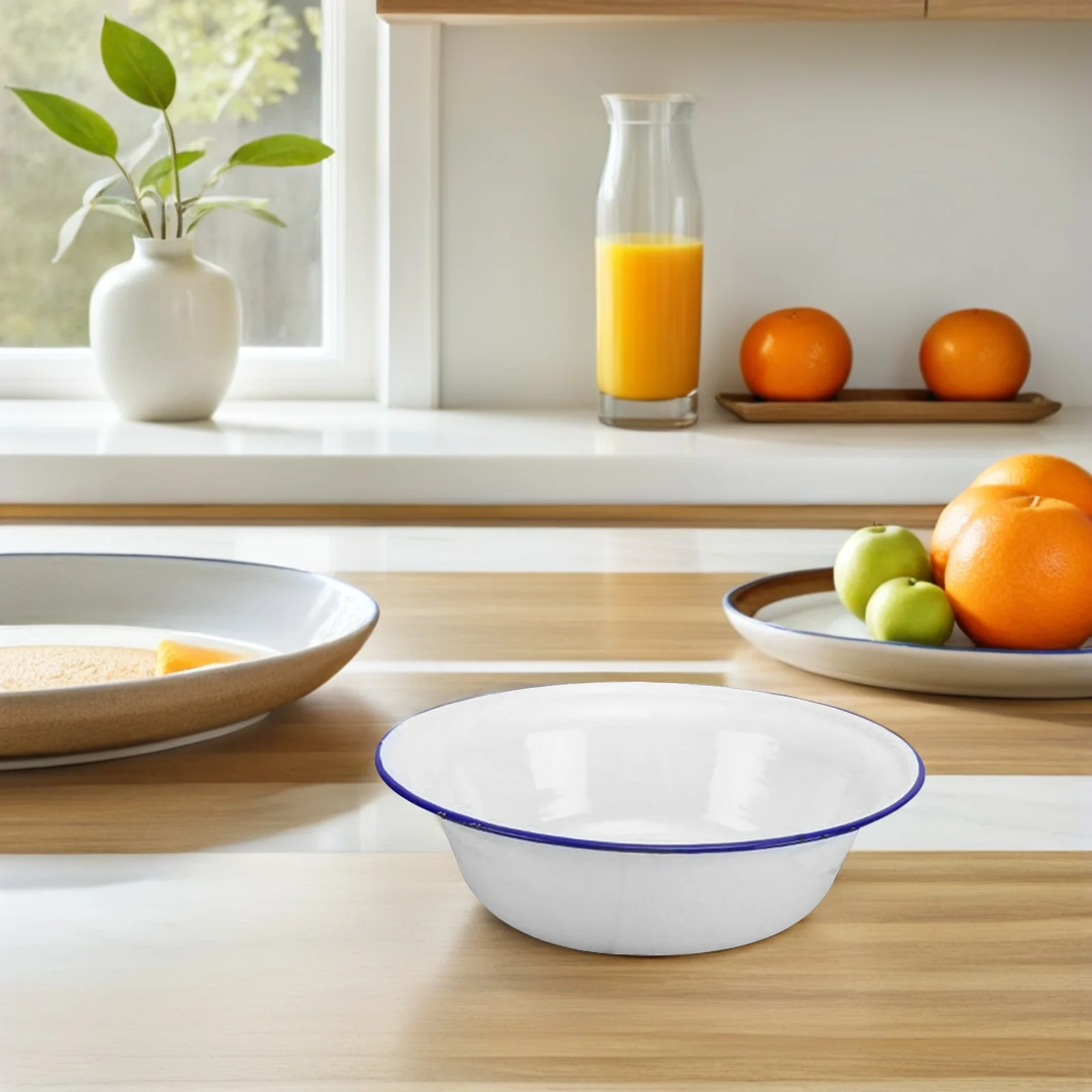 

Enamel Mixing Bowl Retro Kitchen Soup Holder Vegetable Basin for Dough Fruits Cakes Enamel Bowl Lard Basin Kitchen Soup Holder