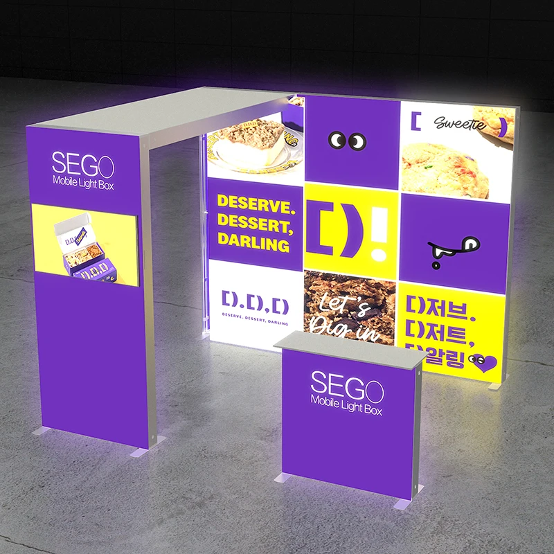 Struttura semplice Circa 10x10 piedi SEGO Lightboxes Facile installazione Display per stand per esposizioni commerciali con ponte singolo per mostrare