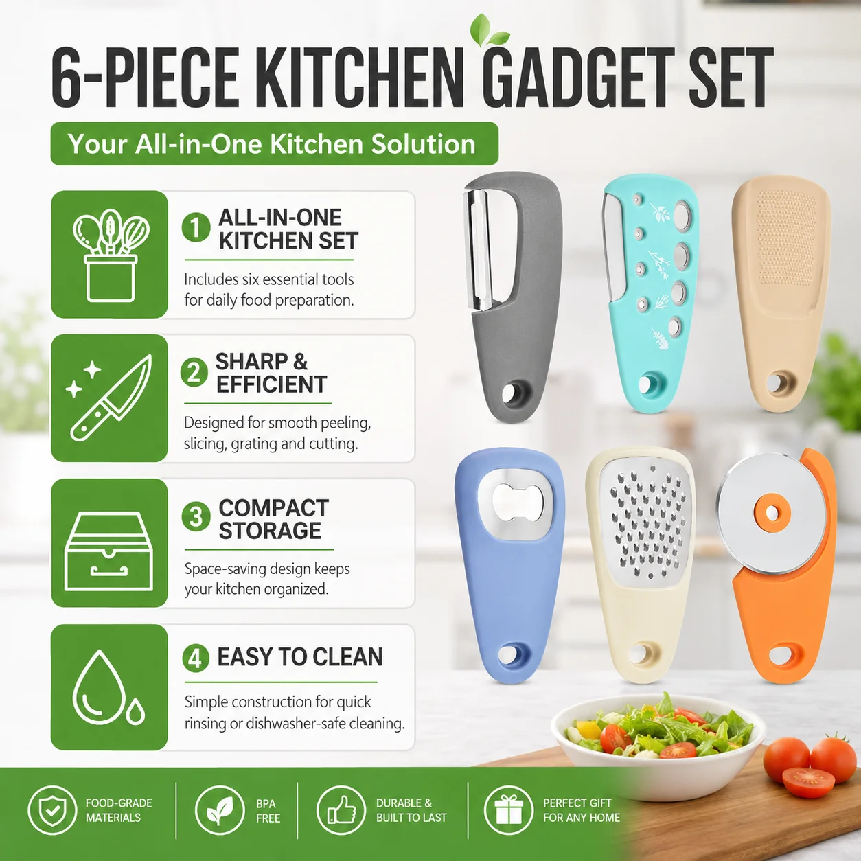 ชุดอุปกรณ์ครัว 6 ชิ้น ที่ปอกผั - Kitchen Gadgets Vegetable Cutter บทวิจารณ์และราคา
