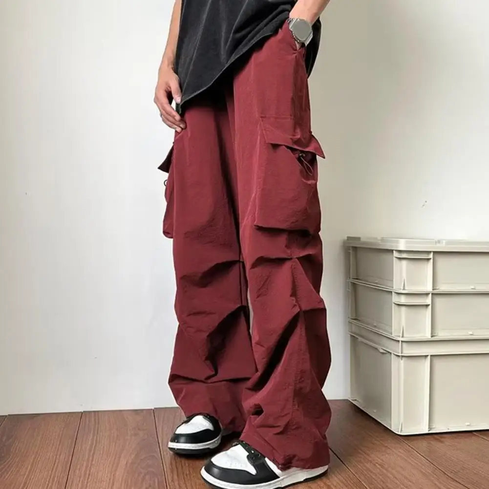 Men Cargo Pants Oversized Wide Leg Multi Pockets Solid Color Soft Breathable High Street Hip Hop Full Length Men Vintage Pants