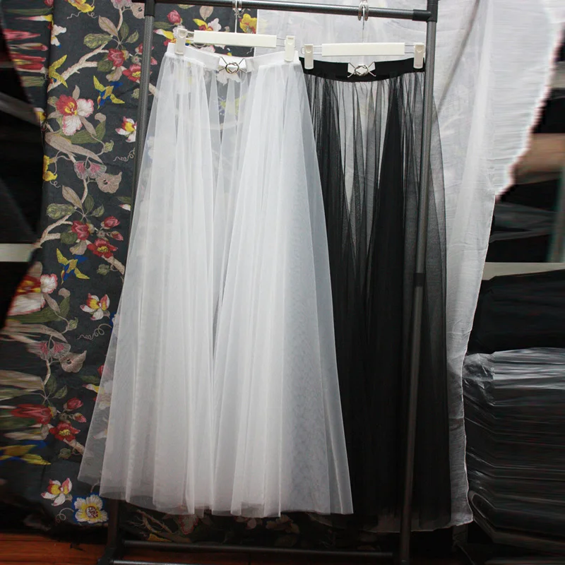 Fluffy Tutu Transparent skirt Summer 2024  Korean Fashion Mesh transparent Long Maxi skirts  Women's ruffle  skirt
