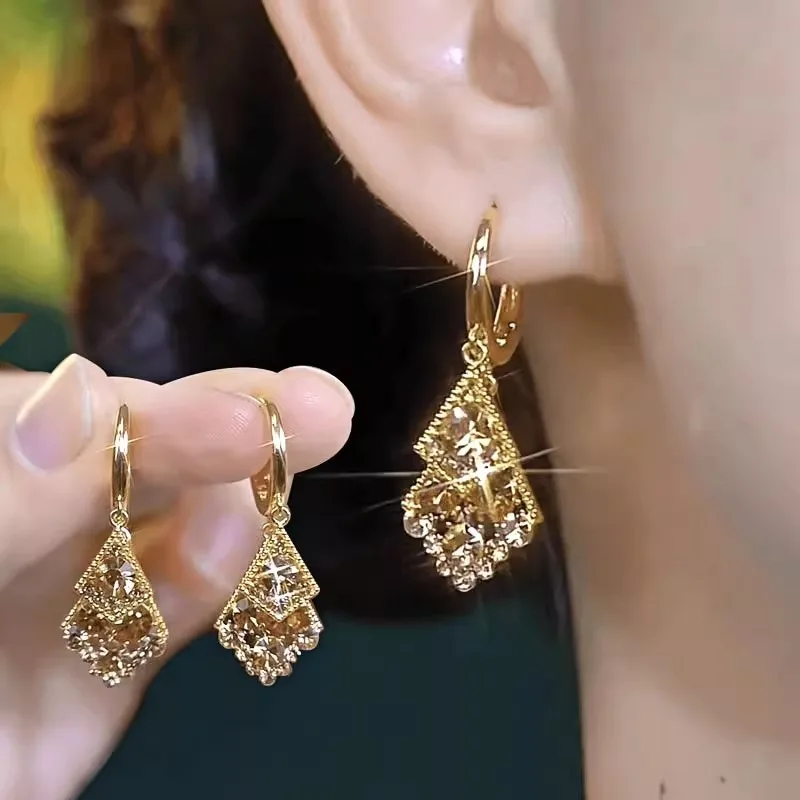 Electroplated 18K gold, encrusted zircon, diamond earrings Earrings for women  Stylish earrings go with everything