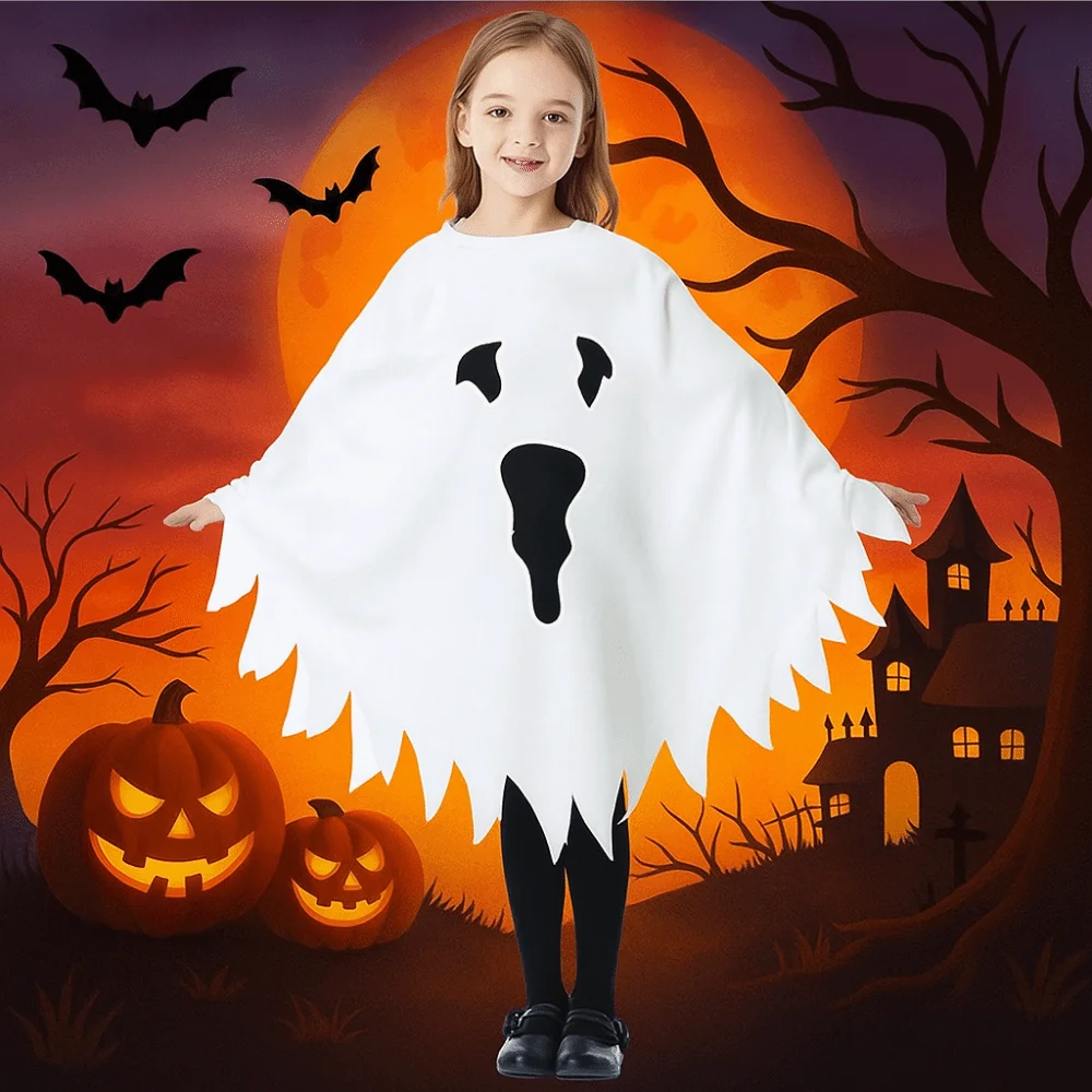 Świecący płaszcz ducha, rekwizyt na imprezę, luźny kostium na Halloween dla dzieci, zabawna interakcja, biały, świecący szal ducha dla dzieci.