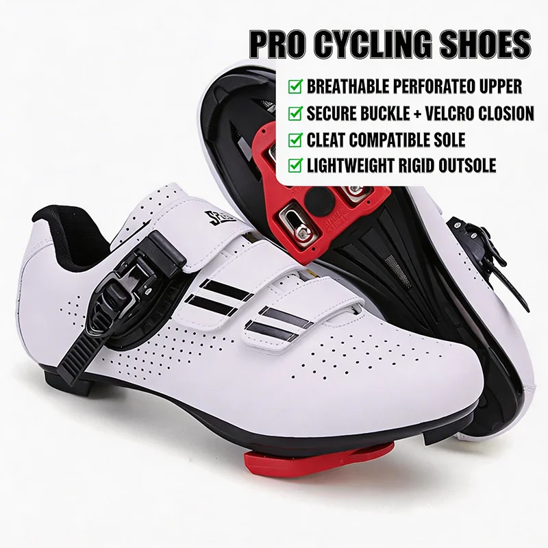 

Mens Cycling Shoes Compatible with Peloton Indoor Bicycle Pedals Clip in Road Bike Shoes Pre-Installed with Look Delta Cleats