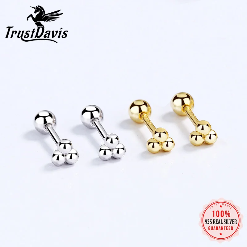 

TrustDavis Real 925 Sterling Silver Triangle Beads Screw Stud Earring For Women Wedding Anniversary Fine Original Jewelry DA2780