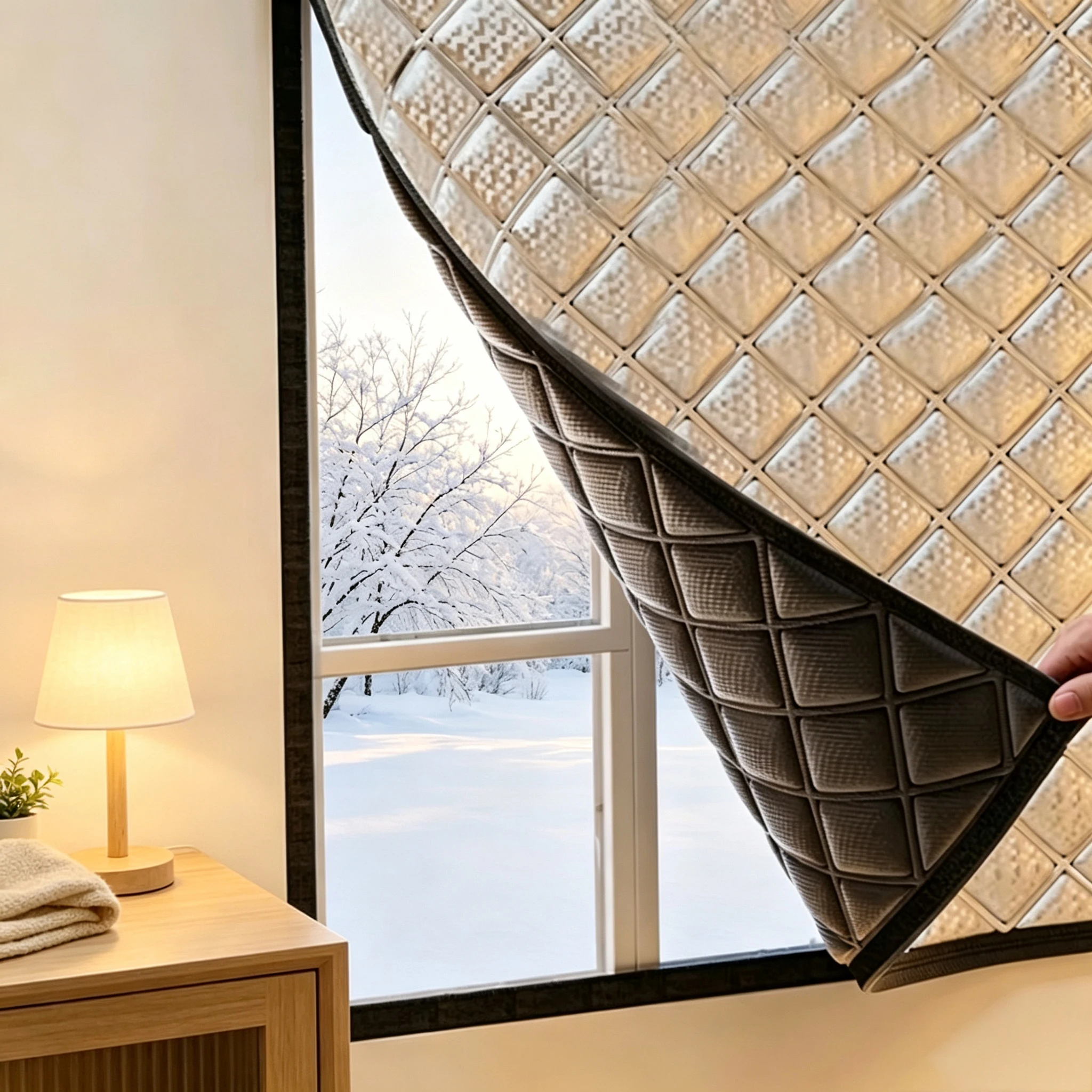 Winter Windproof Warm Curtain Sun Shade Sound Insulation, No Drilling Install, Double Thickened Thermal Curtain