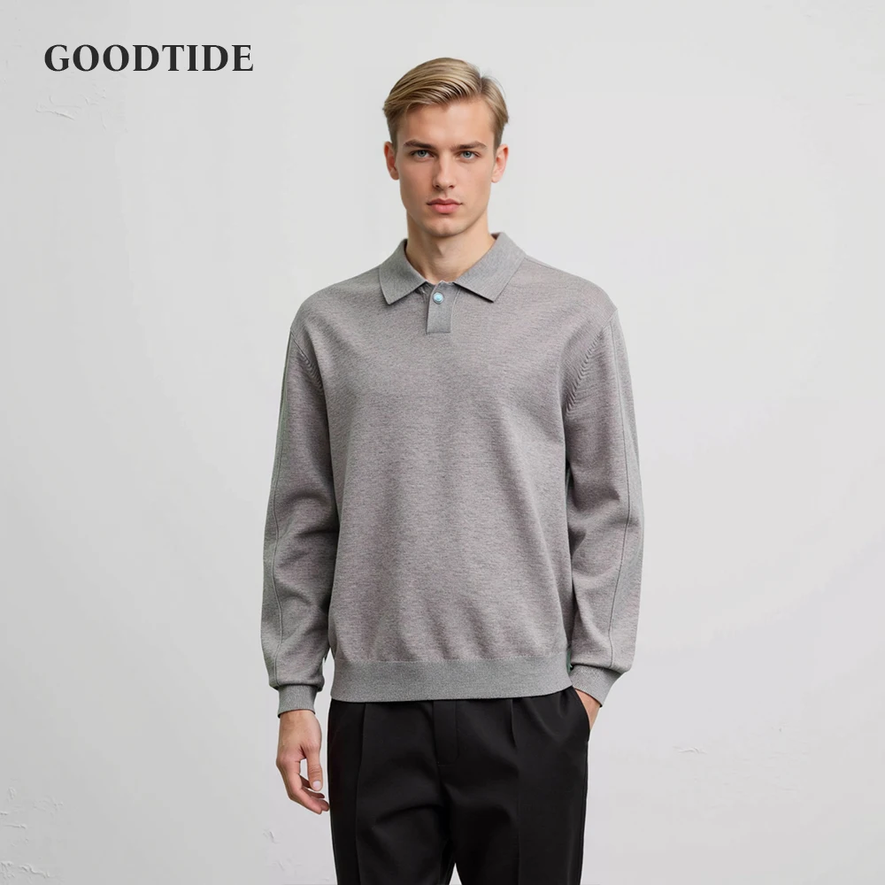 Casual Grey Long Sleeve Polo Shirt Men's Loose Fit Spring Autumn New Style American Fashion Sweatshirt Casual Wear Top Male