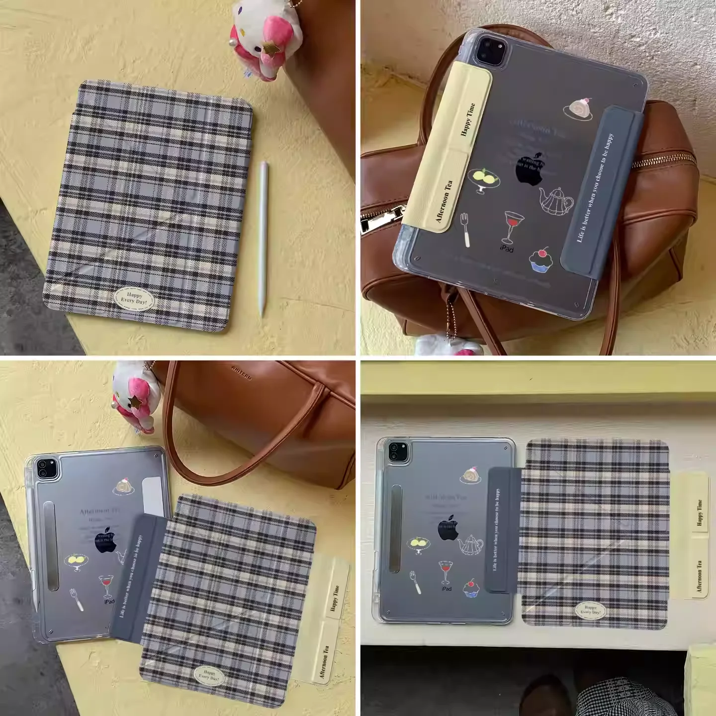 Ins Blue Plaid Cup Cake Tablet Case For iPad Pro 11 12.9 13 M2 M4 M3 M5 Shell 8.3 9.7 10.2 5/6/7/8/9/10/11th Air 2 3 4 5 6 Cover