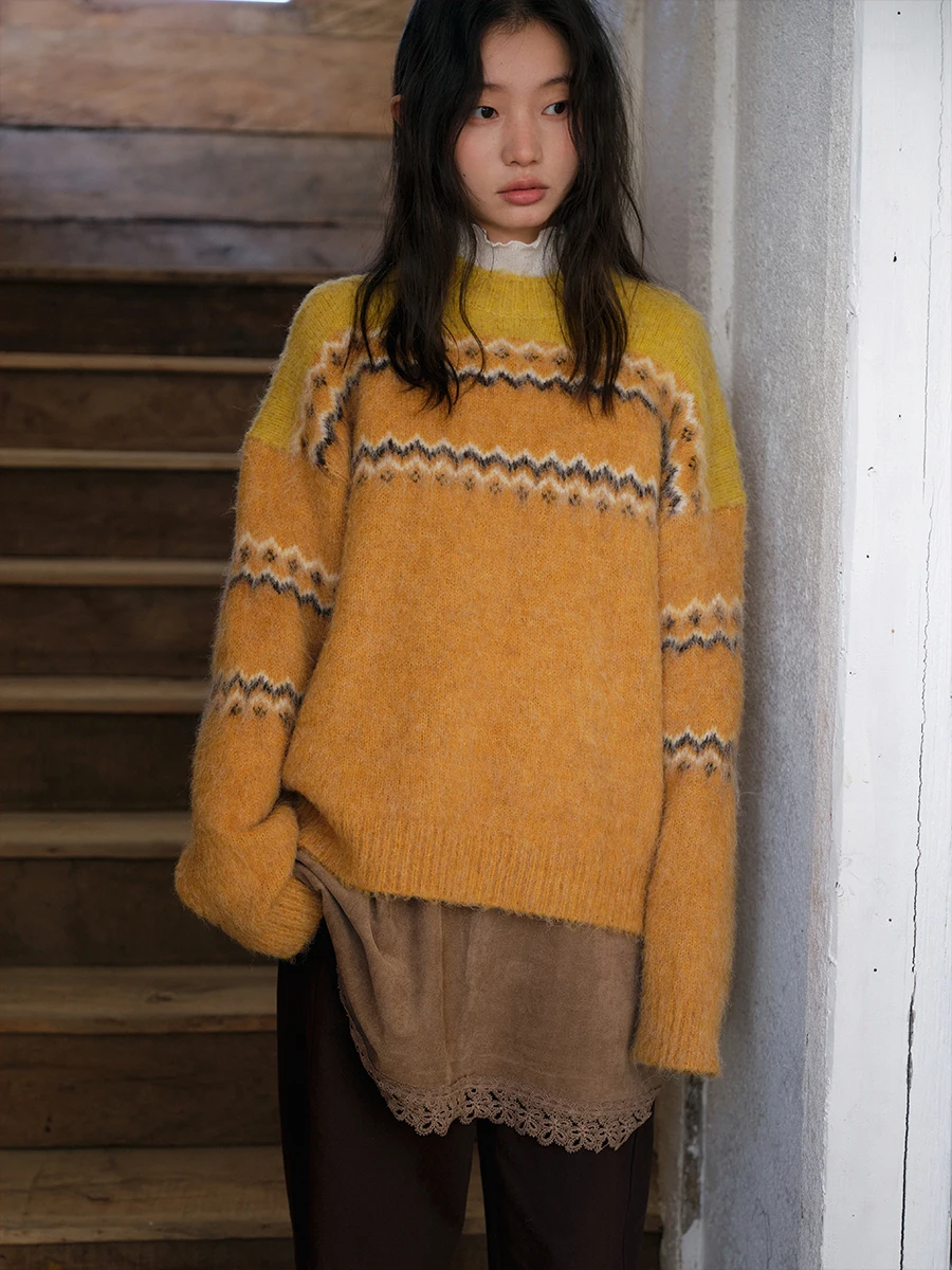 

Женский вязаный свитер Blueerror, круглый вырез, пушистый, теплый, зимний, мягкий, из смесовой пряжи (акрил, полиэстер, шерсть)