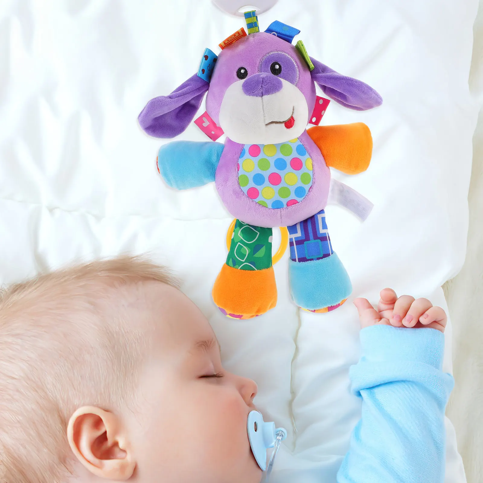 

Dog Ring-Down Pacify Baby Infant Newborn Purple Early Childhood Educational Crib Sound Sensory Development
