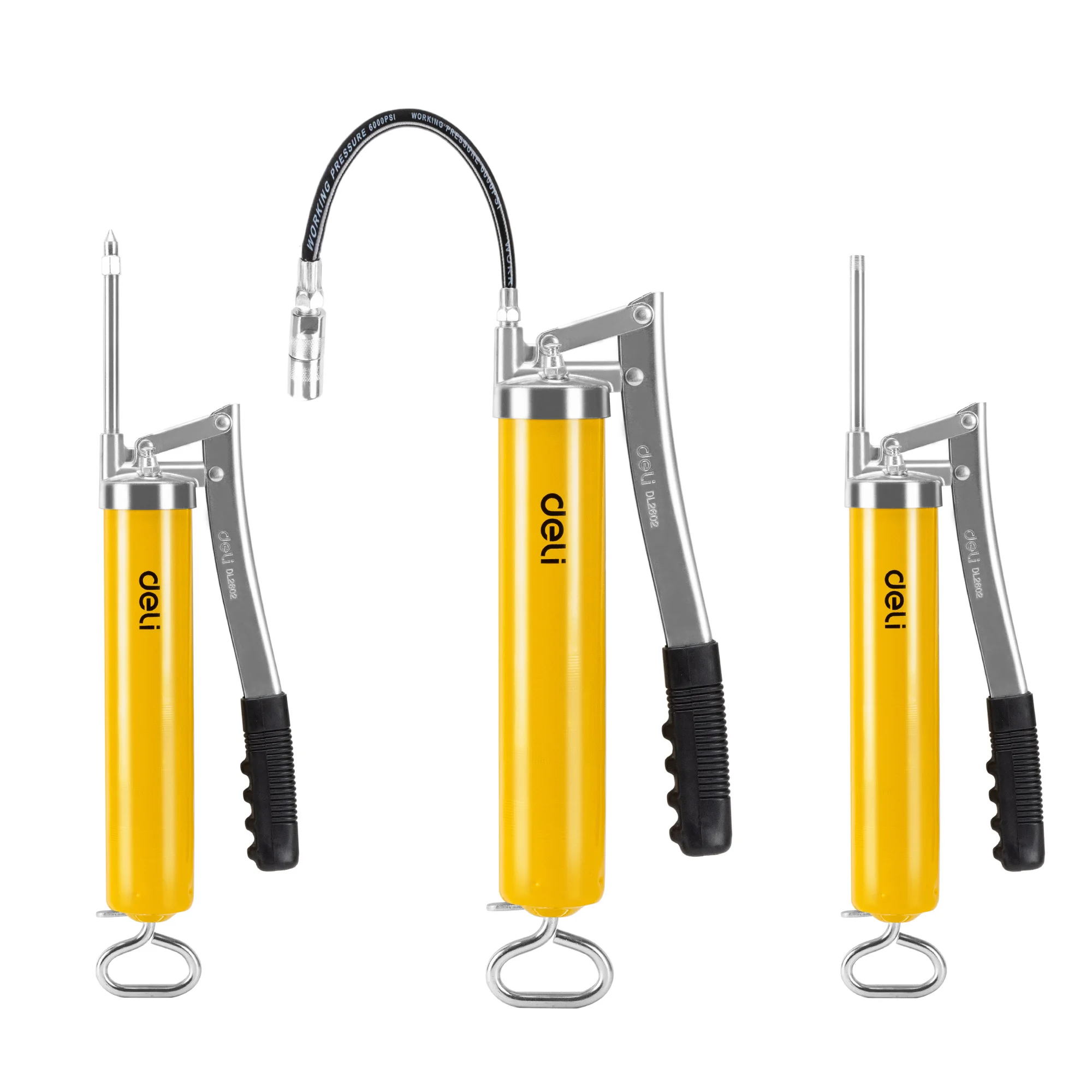 Deli Yellow 400cc Grease Gun, 4500 PSI Heavy Duty Pistol Grip Grease Gun Set with 14 oz Load